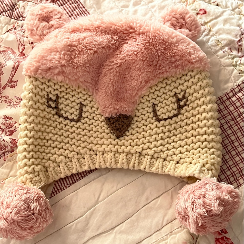 Little girl pink animal winter hat.